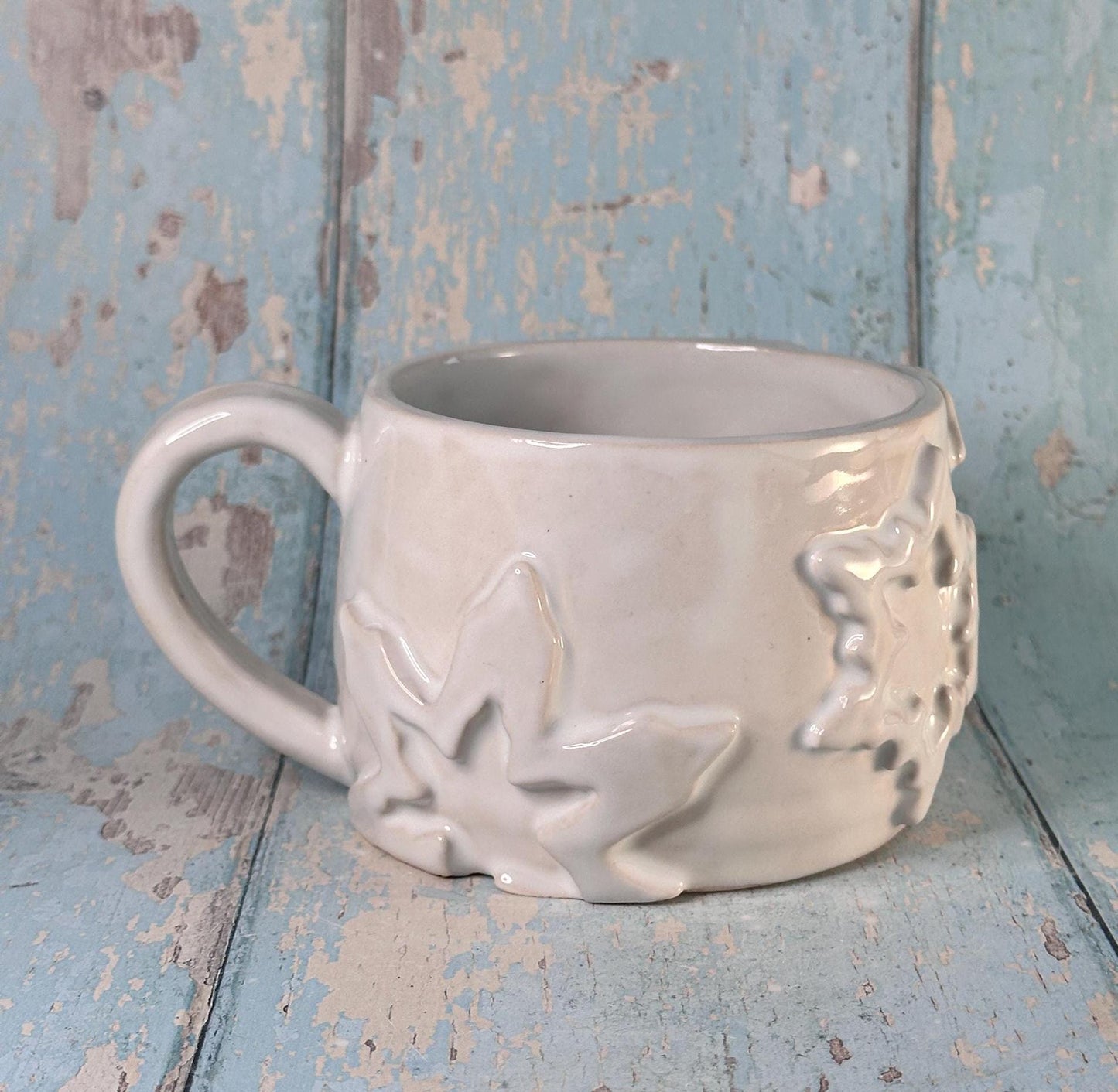 White Christmas Snowflake Mug, Handmade Ceramic Cup - Second