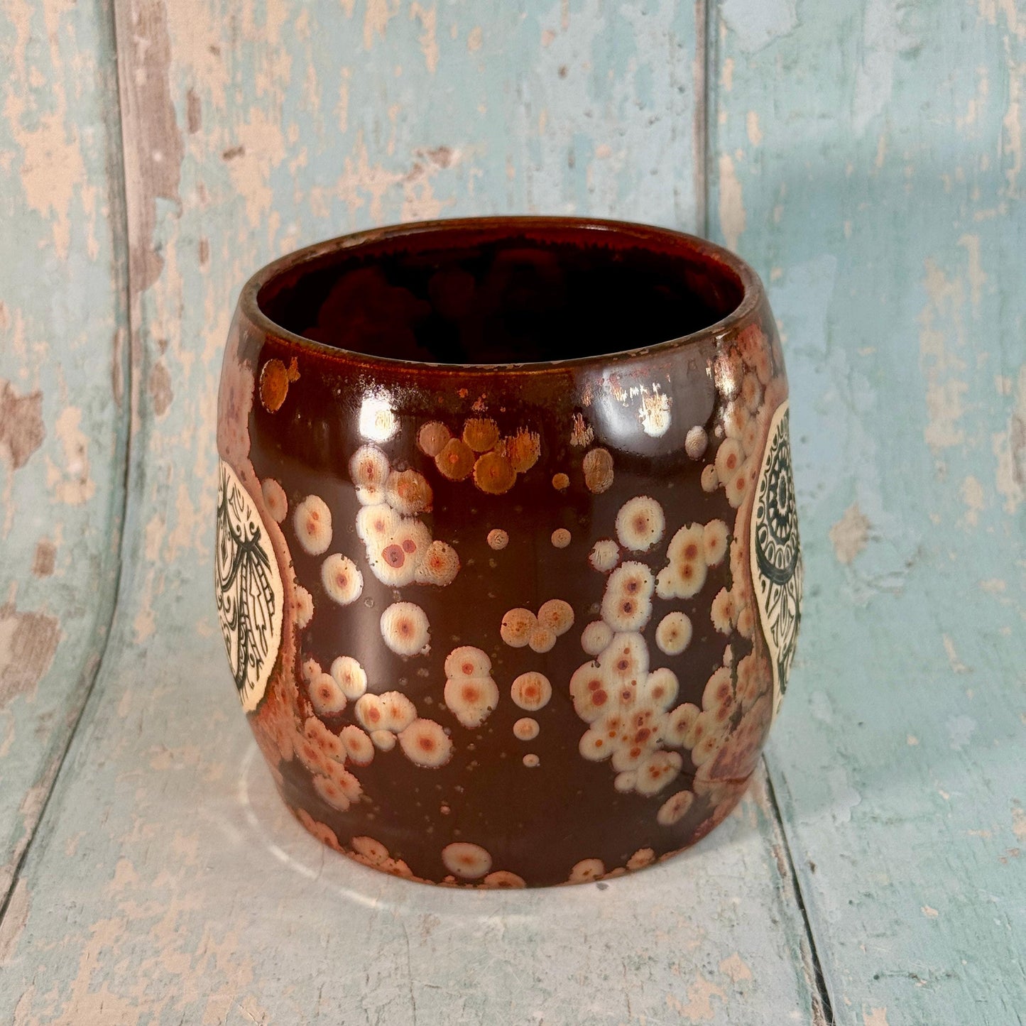 Heart Mandala Mug, Handmade Copper Ceramic Cup