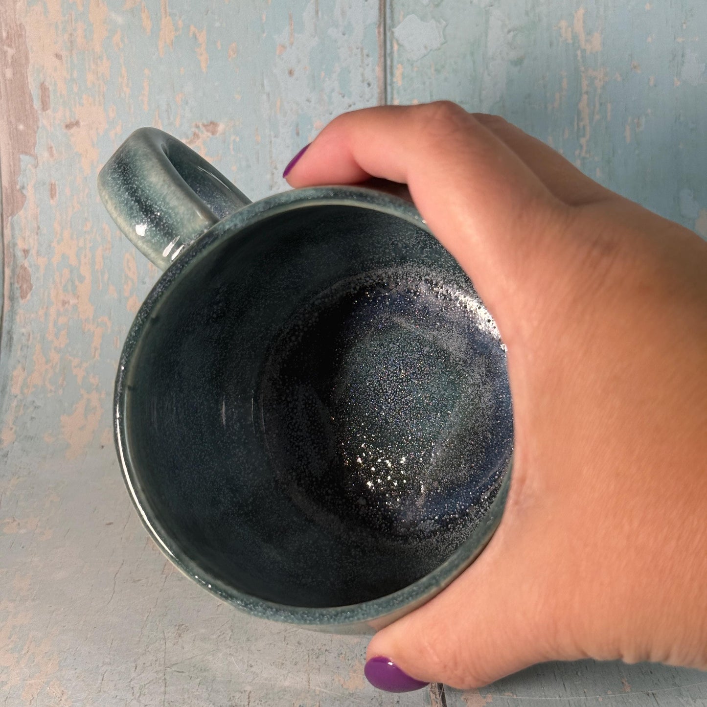 Green Gold Star Mug, Handmade Ceramic Mug