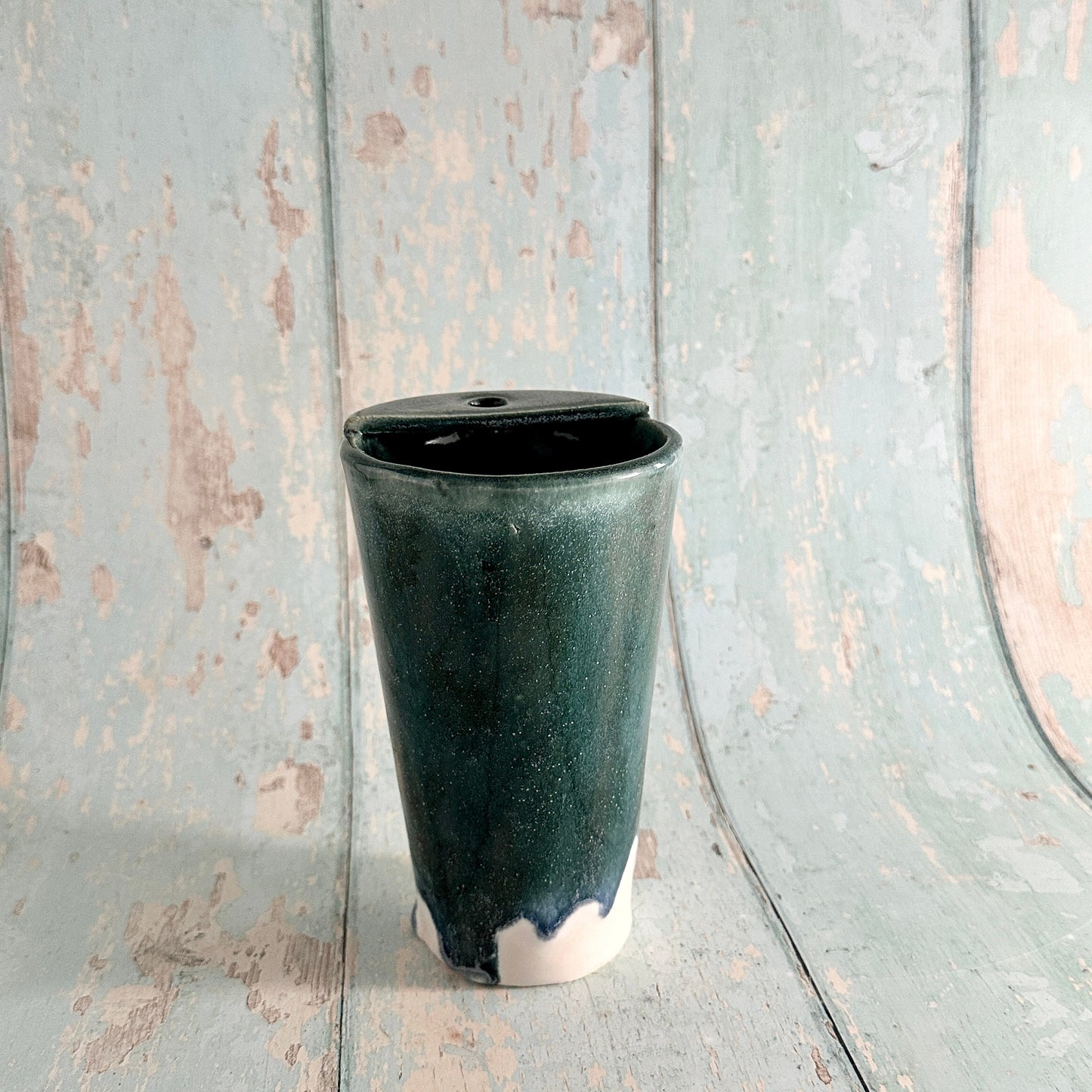 Green and White Straw-holder Tumbler, Large Ceramic Cup