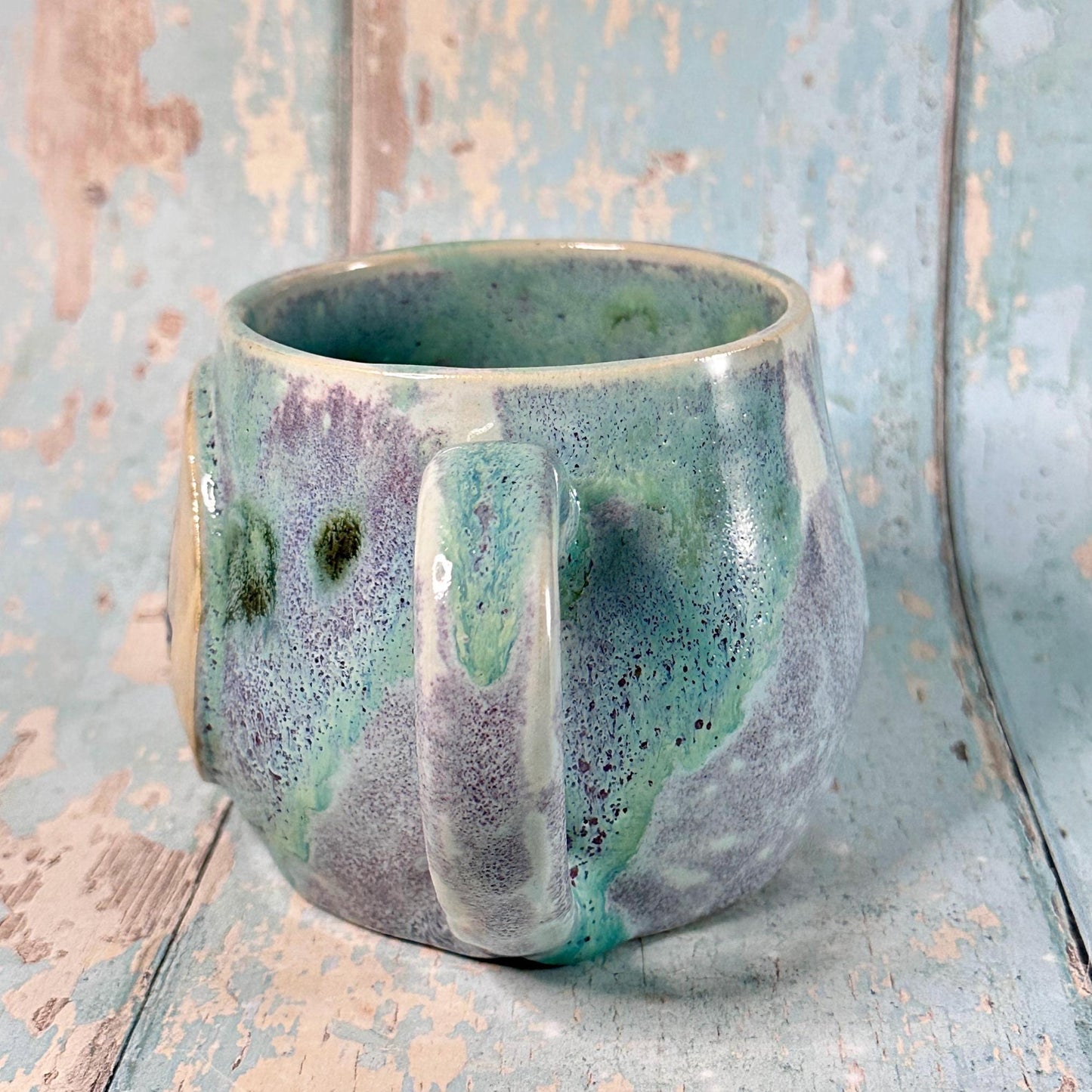 Green and Purple  Christmas Snow Globe Mug, Handmade Ceramic Cup