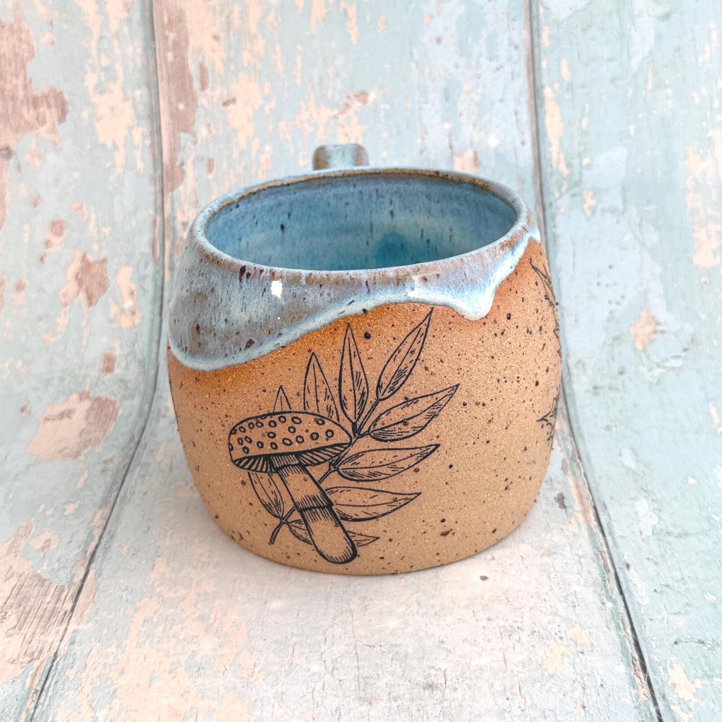 Turquoise Autumn Fall Mug,  Large Ceramic Cup