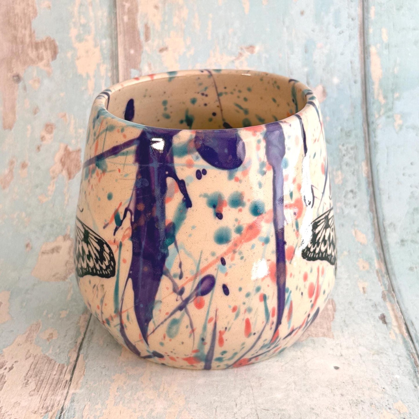Purple & Pink Butterfly Mug, Handmade Ceramic Cup