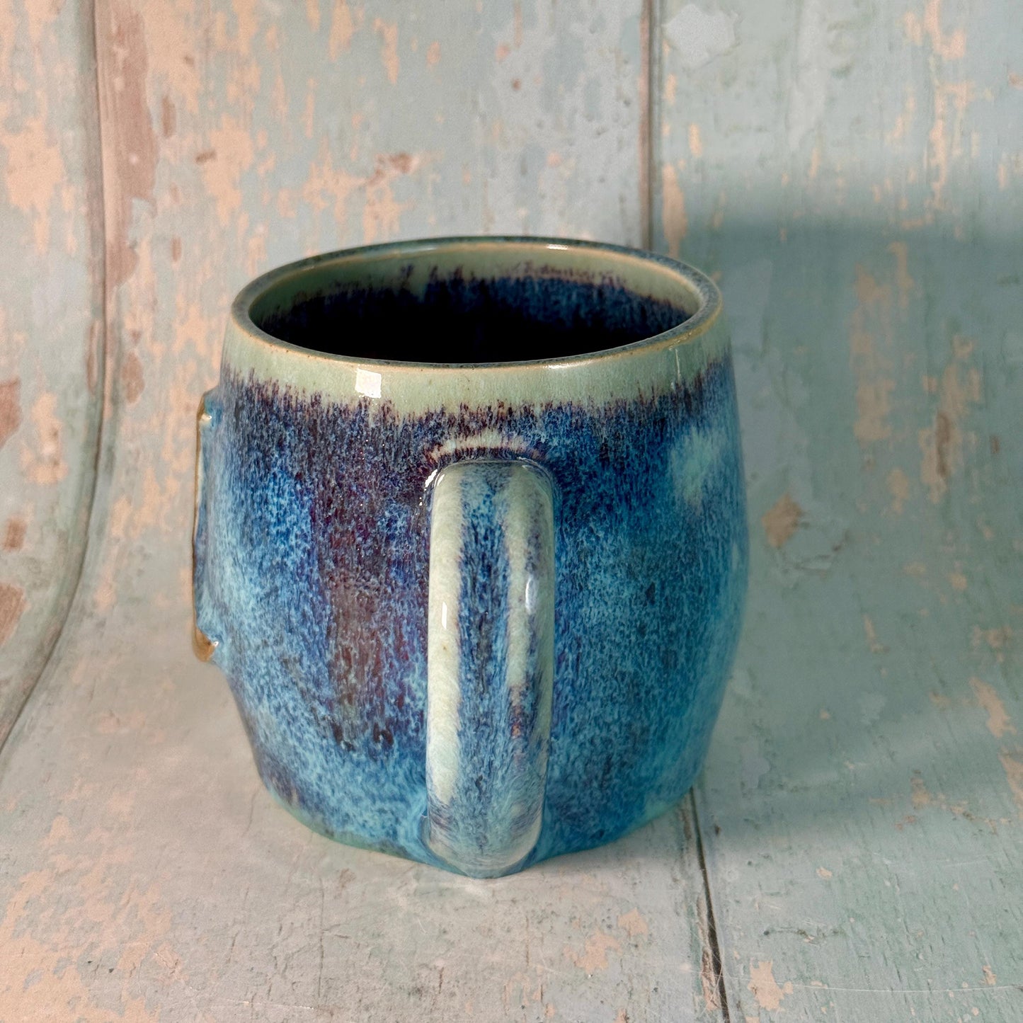 Purple and Turquoise Gold Moon Mug, Handmade Ceramic Mug