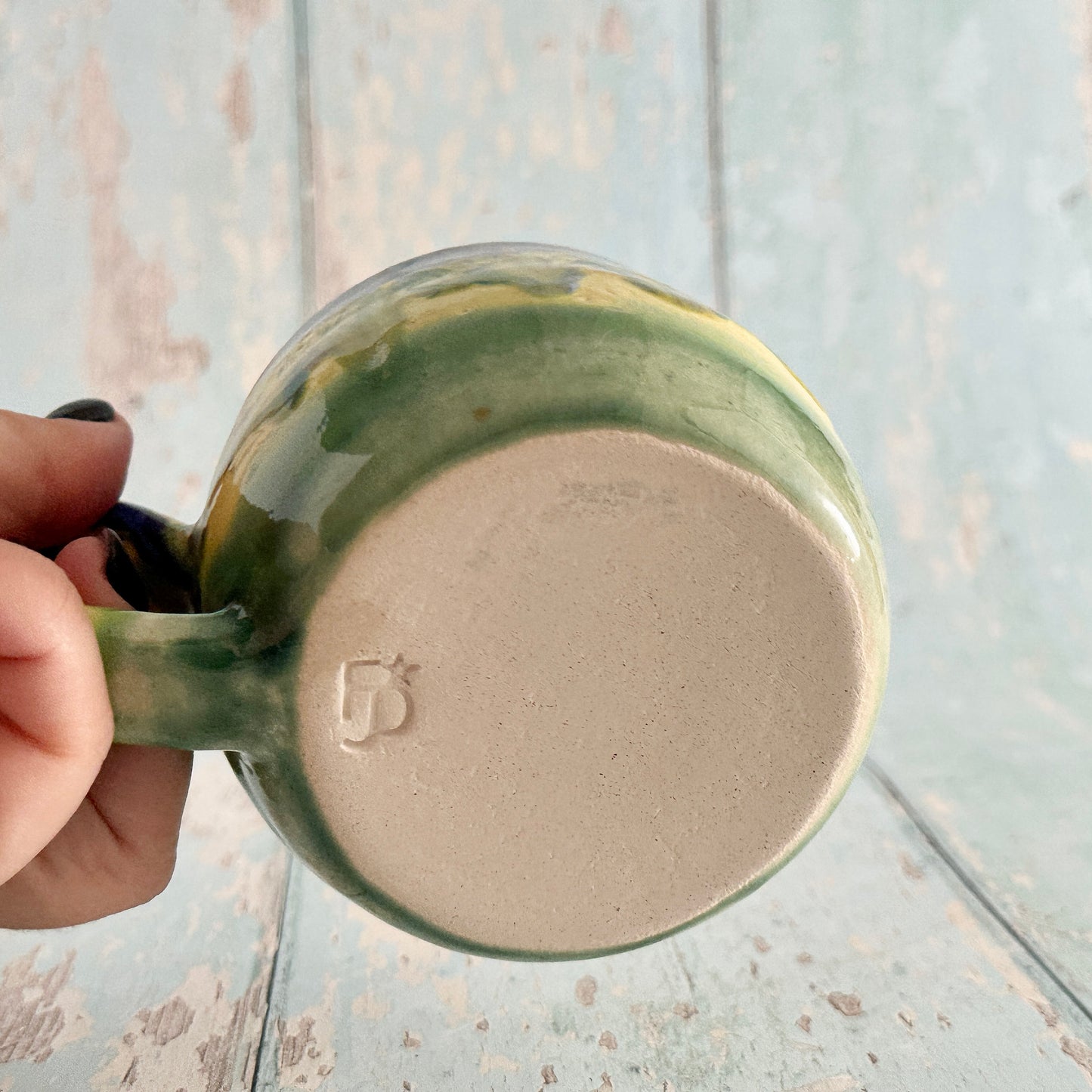 Blue and Yellow Ceramic Mug, Large Pottery Cup