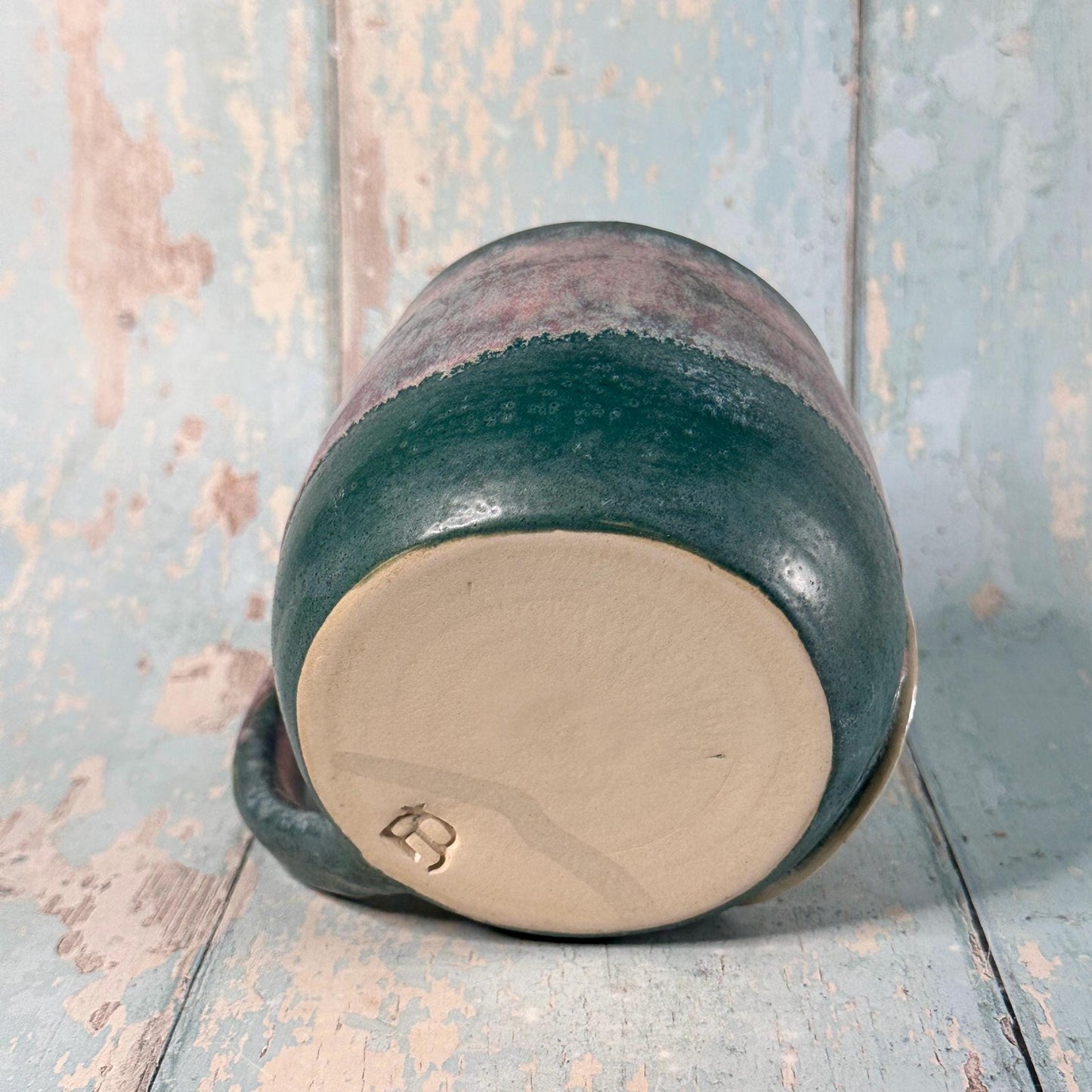 Green and Pink Christmas Snow Globe Mug, Handmade Ceramic Cup