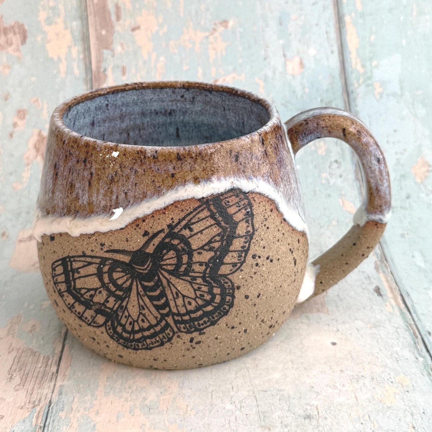 White Moth Mug, Large Ceramic Cup
