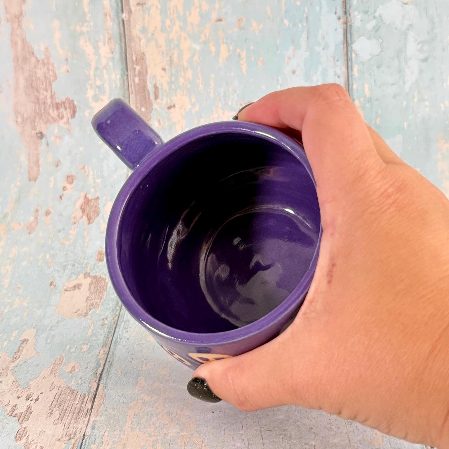Purple Skull Mug, Handmade Ceramic Cup, Spooky Halloween Mug