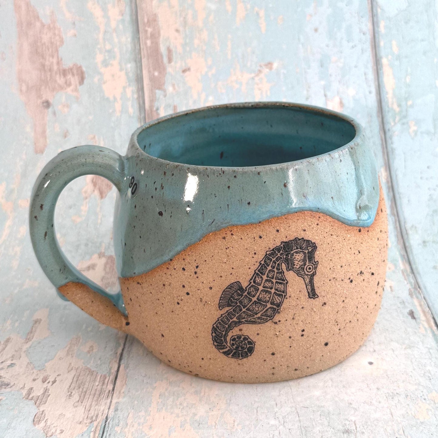 Turquoise Seahorse Mug, Large Ceramic Cup