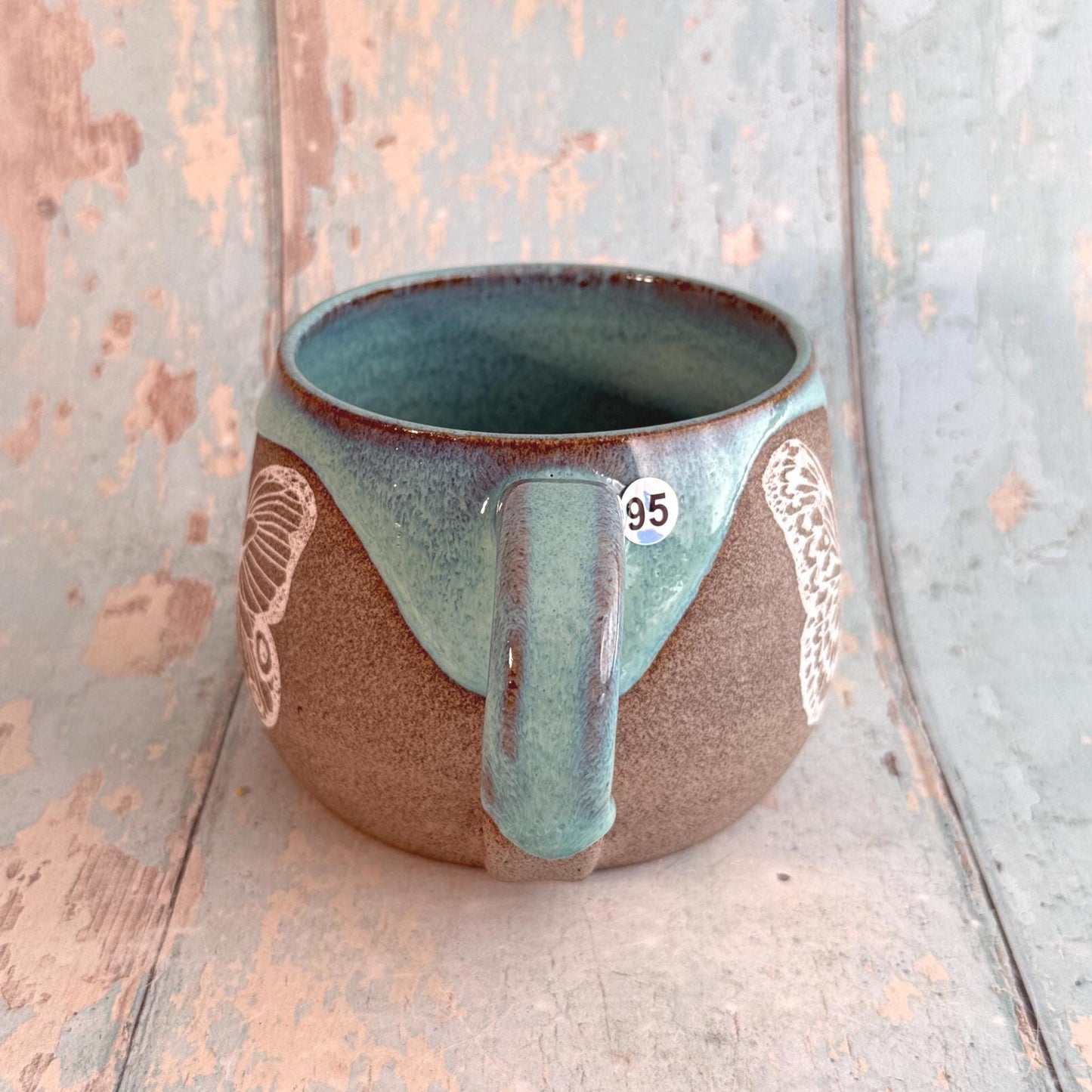 Turquoise Butterfly Mug, Large Ceramic Cup