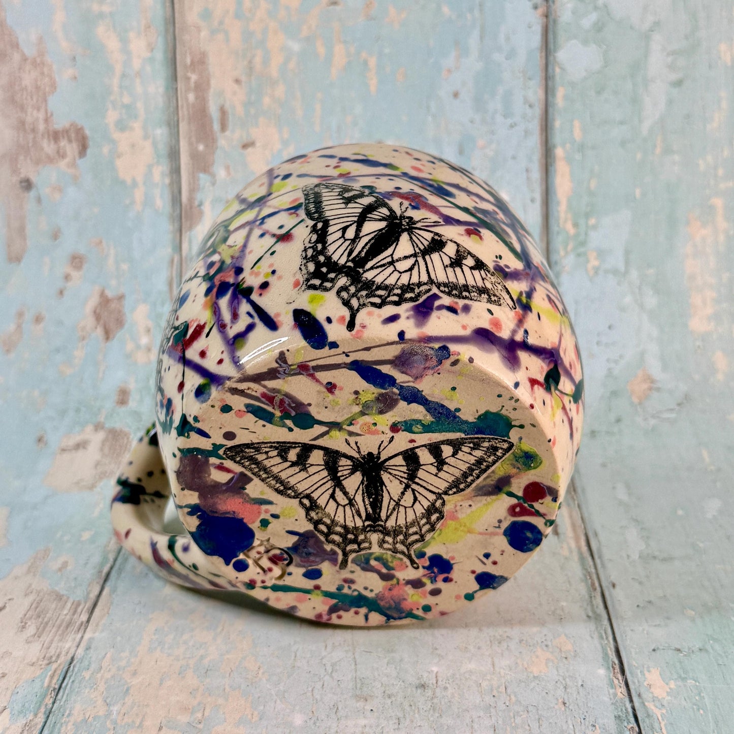 Dark Purple Handmade Butterfly Mug, Large Ceramic Cup