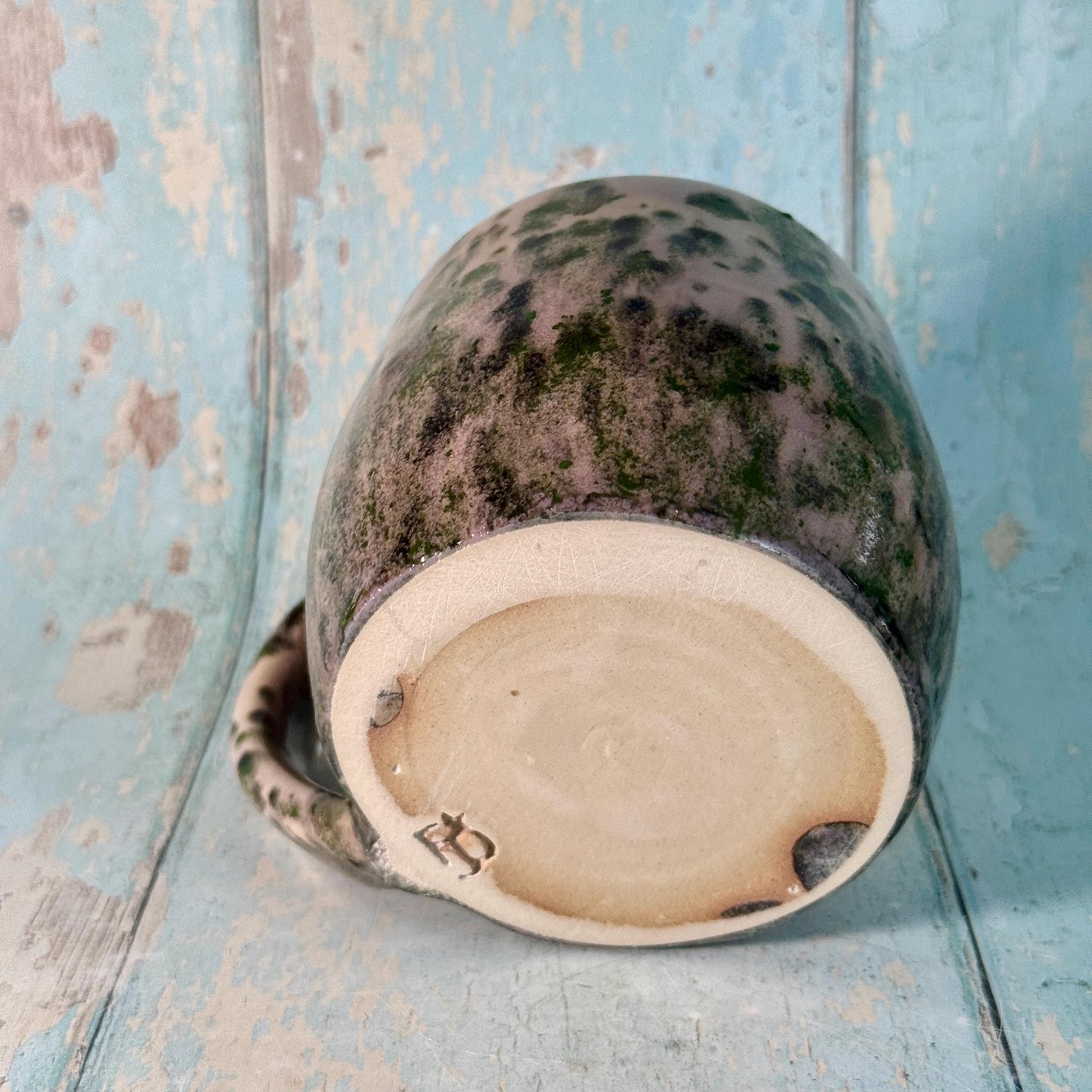 Purple and Green Gold Star Mug, Handmade Ceramic Mug