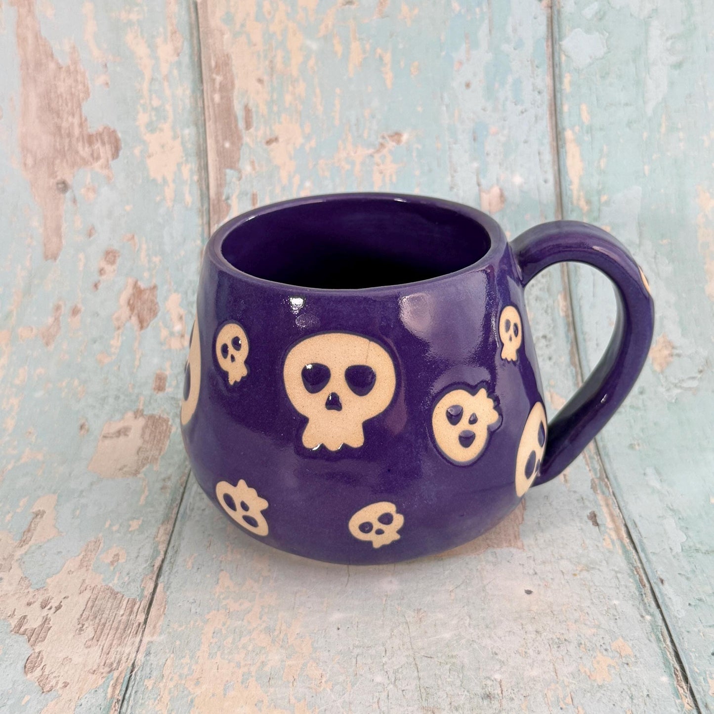 Purple Skull Mug, Handmade Ceramic Cup, Spooky Halloween Mug