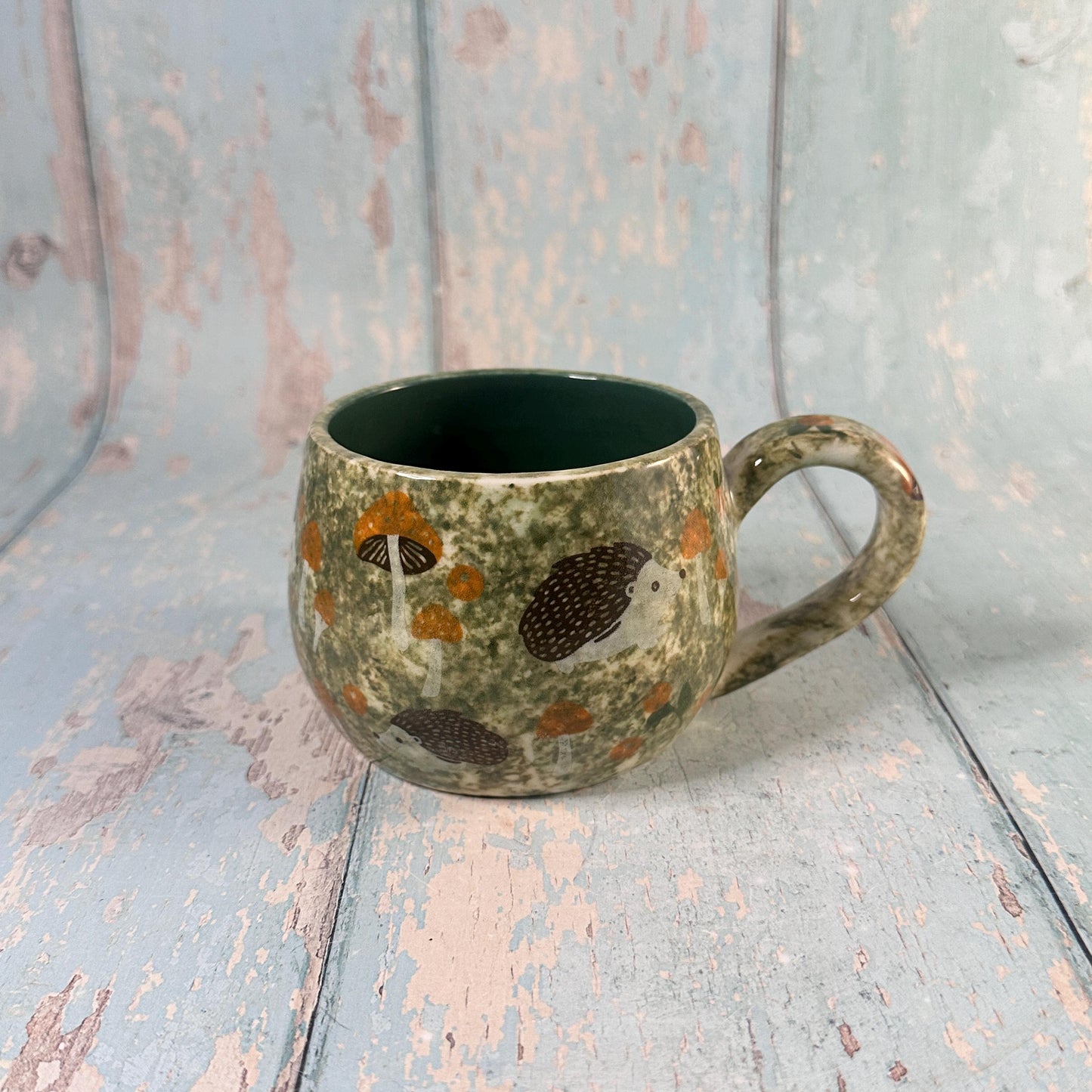 Green and Black Hedgehog Mug, Large Ceramic Cup