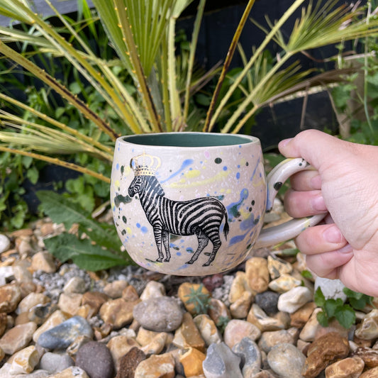 Colorful Royal Zebra Mug, Large Ceramic Cup