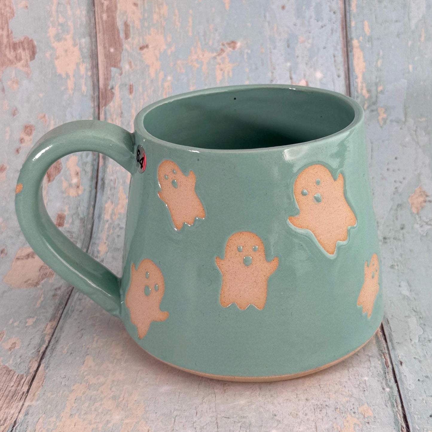 Turquoise Ghost Mug, Handmade Ceramic Cup, Spooky Halloween Mug