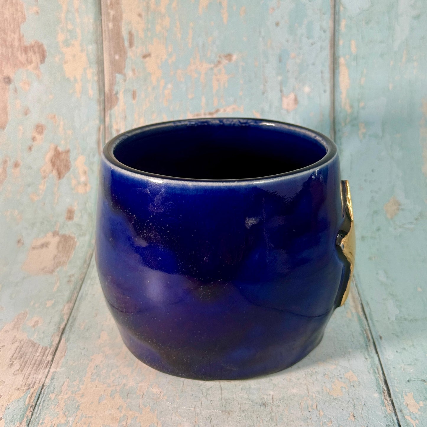 Dark Blue Gold Star Mug, Handmade Ceramic Mug