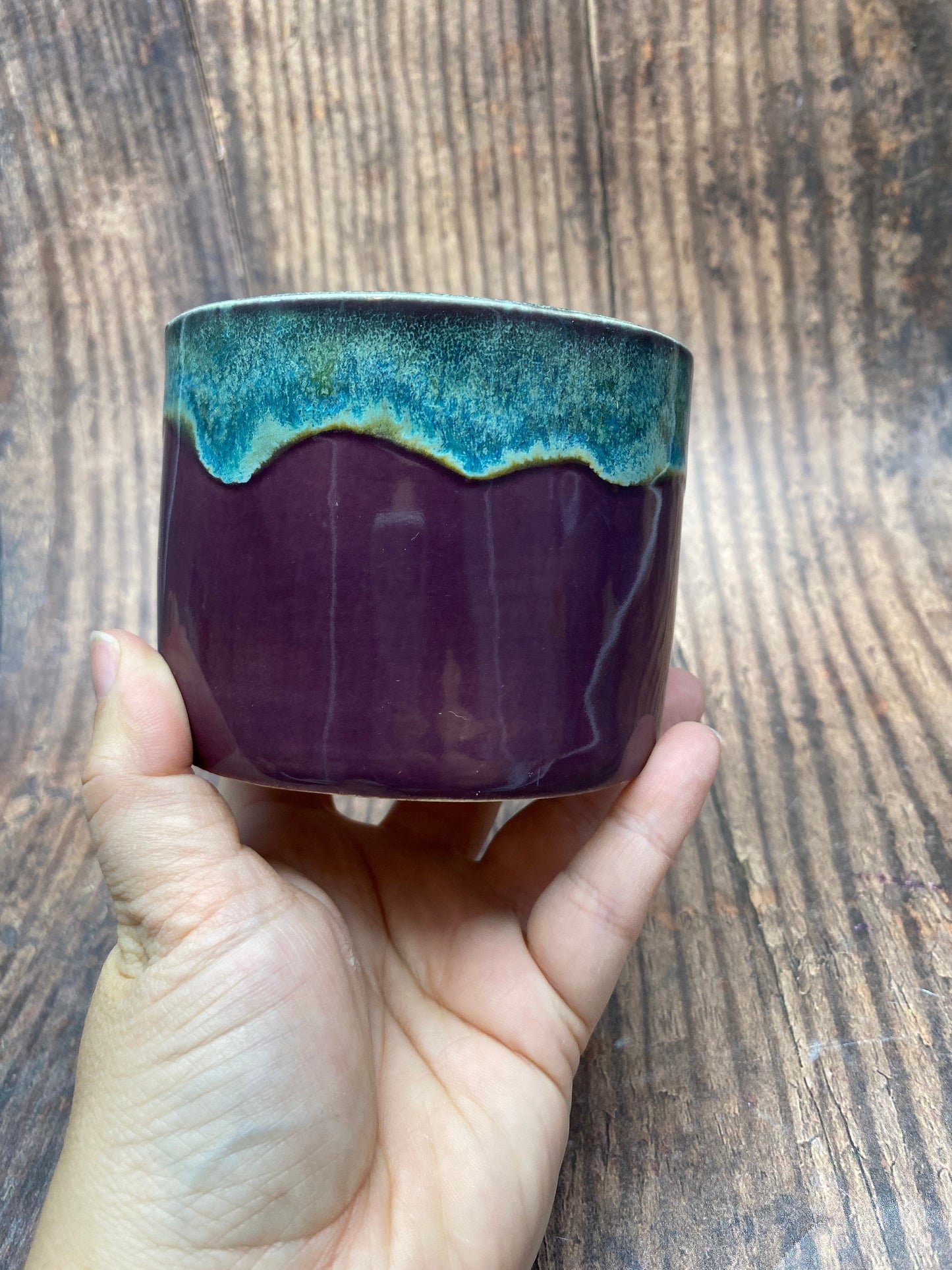 Purple and Green Mug, Large Ceramic Cup