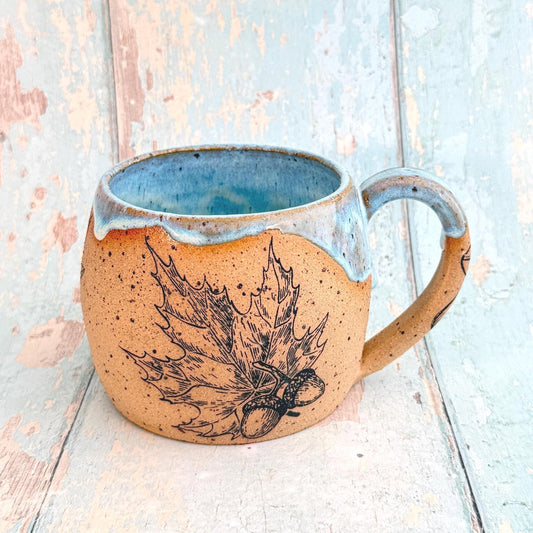Turquoise Autumn Fall Mug,  Large Ceramic Cup