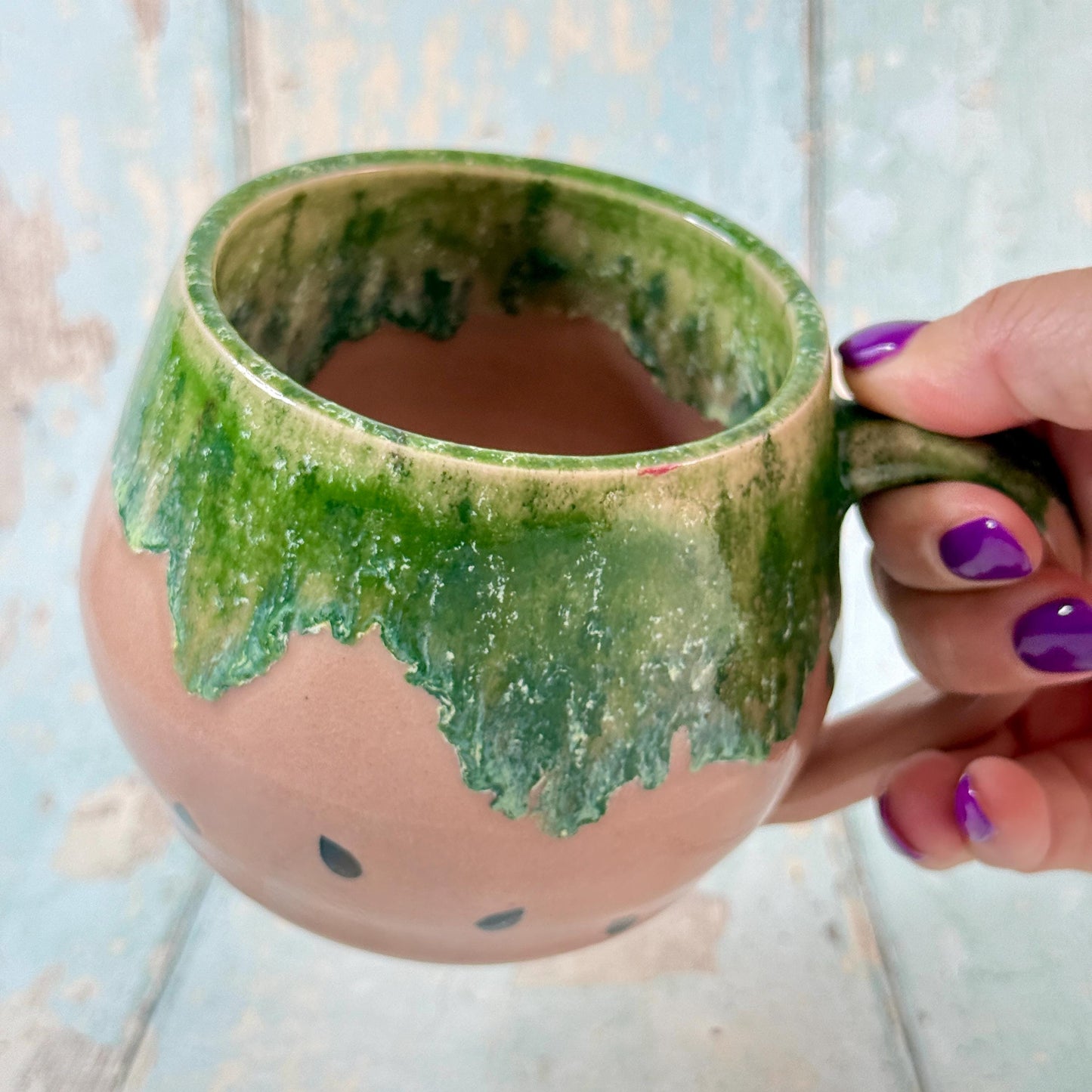 Ceramic Watermelon Mug, Large Pink and Green Cup