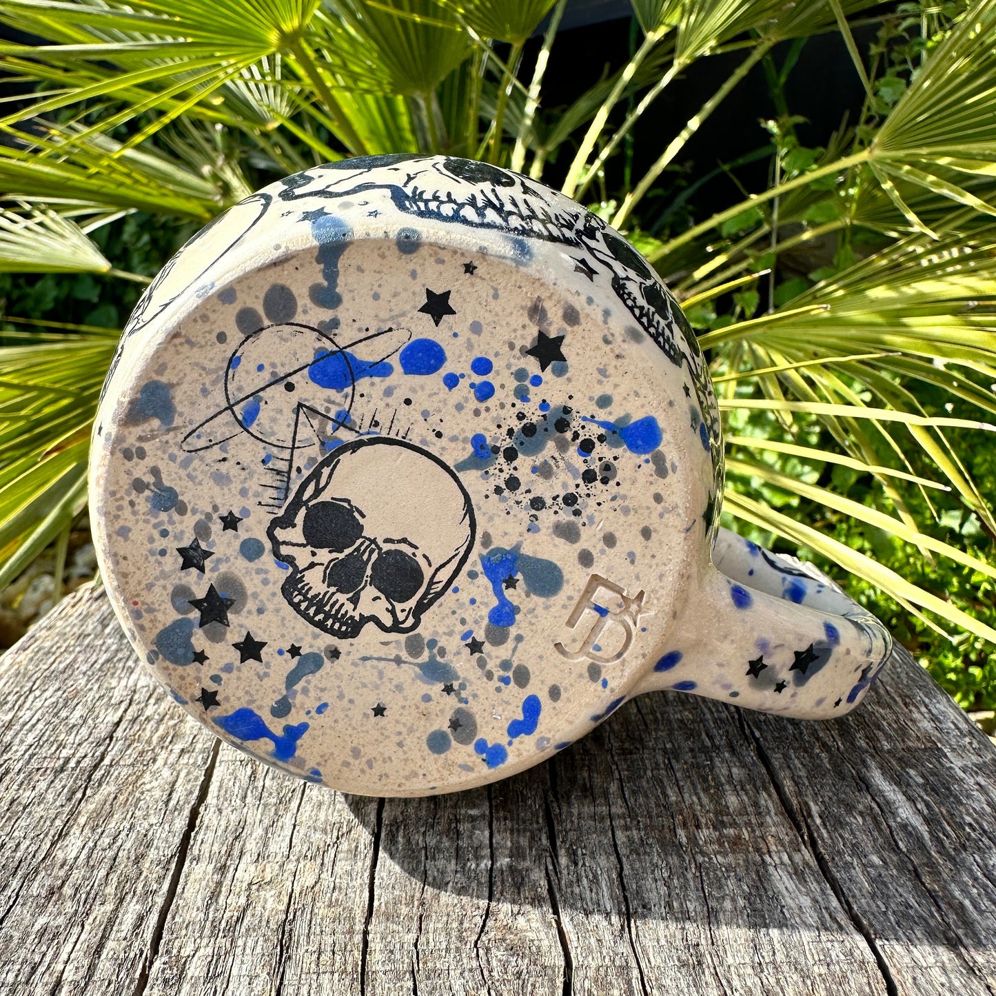 Skull and Star Mug, Handmade Blue Ceramic Cup