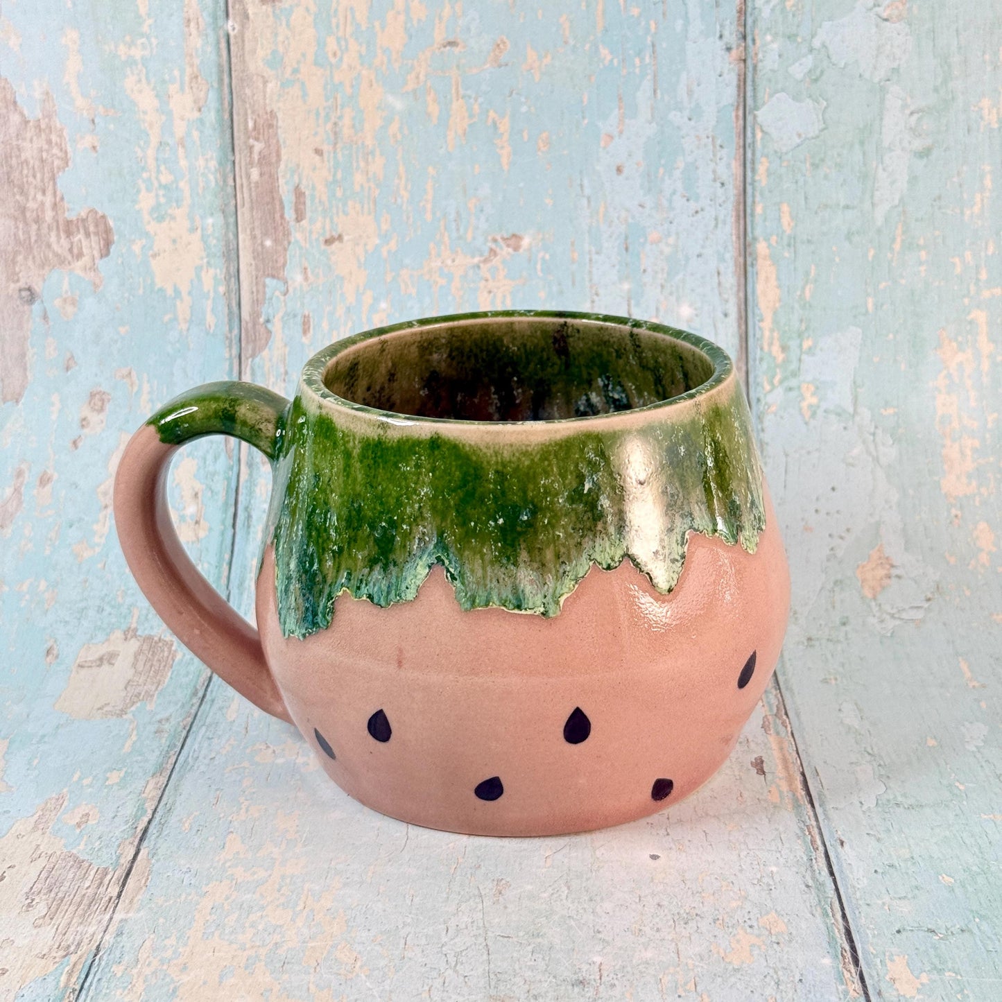 Ceramic Watermelon Mug, Large Pink and Green Cup