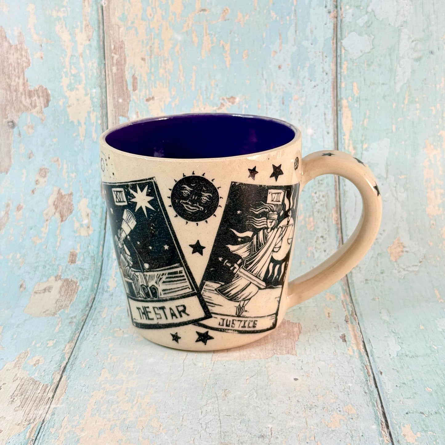 Black and White Tarot and Star Mug, Large Ceramic Cup