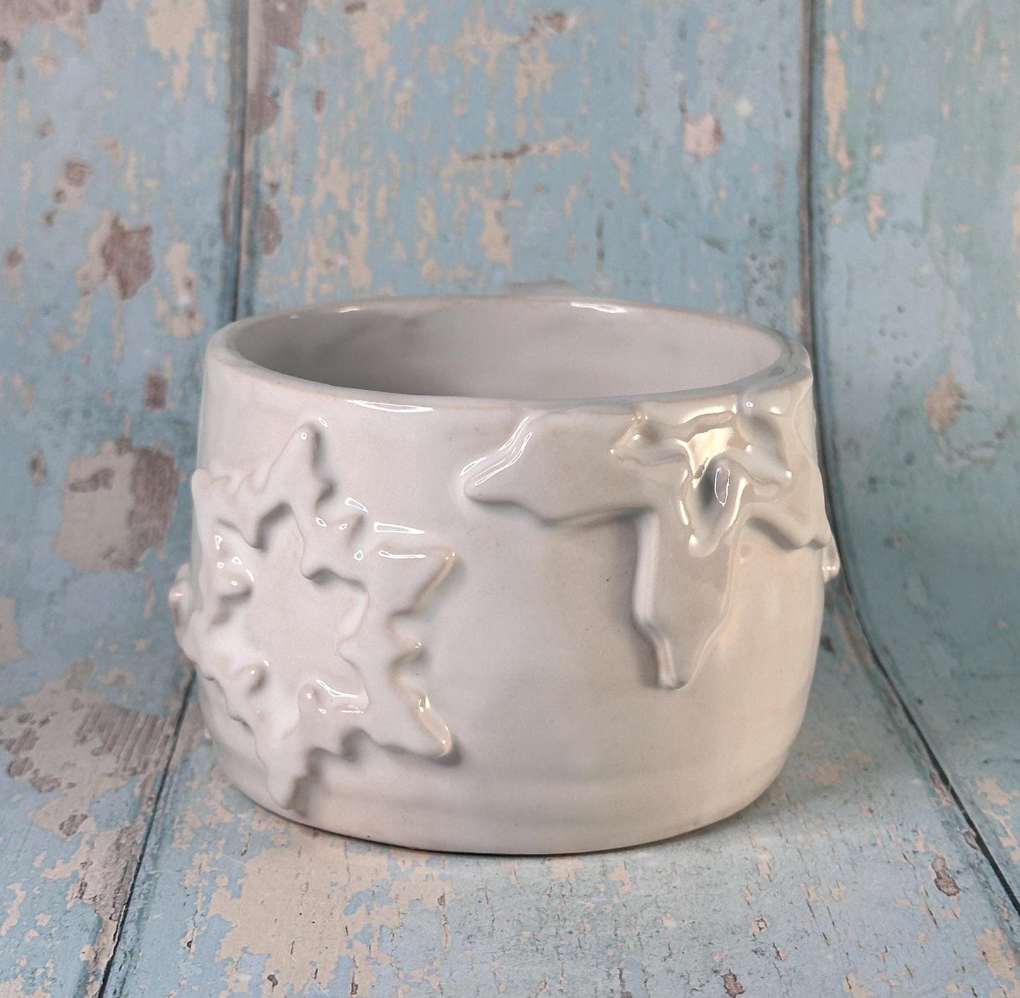 White Christmas Snowflake Mug, Handmade Ceramic Cup - Second