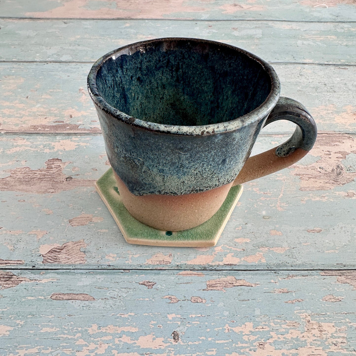 Turquoise Lotus Flower Coaster Handmade Ceramic