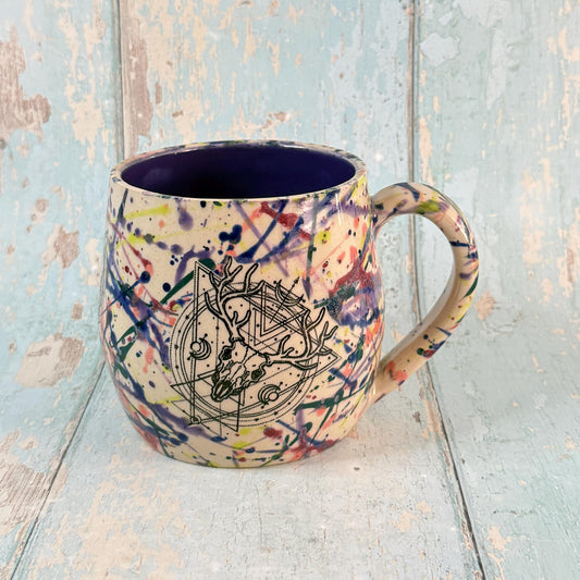 Dark Purple Boho Stag Skull Mug, Large Ceramic Cup