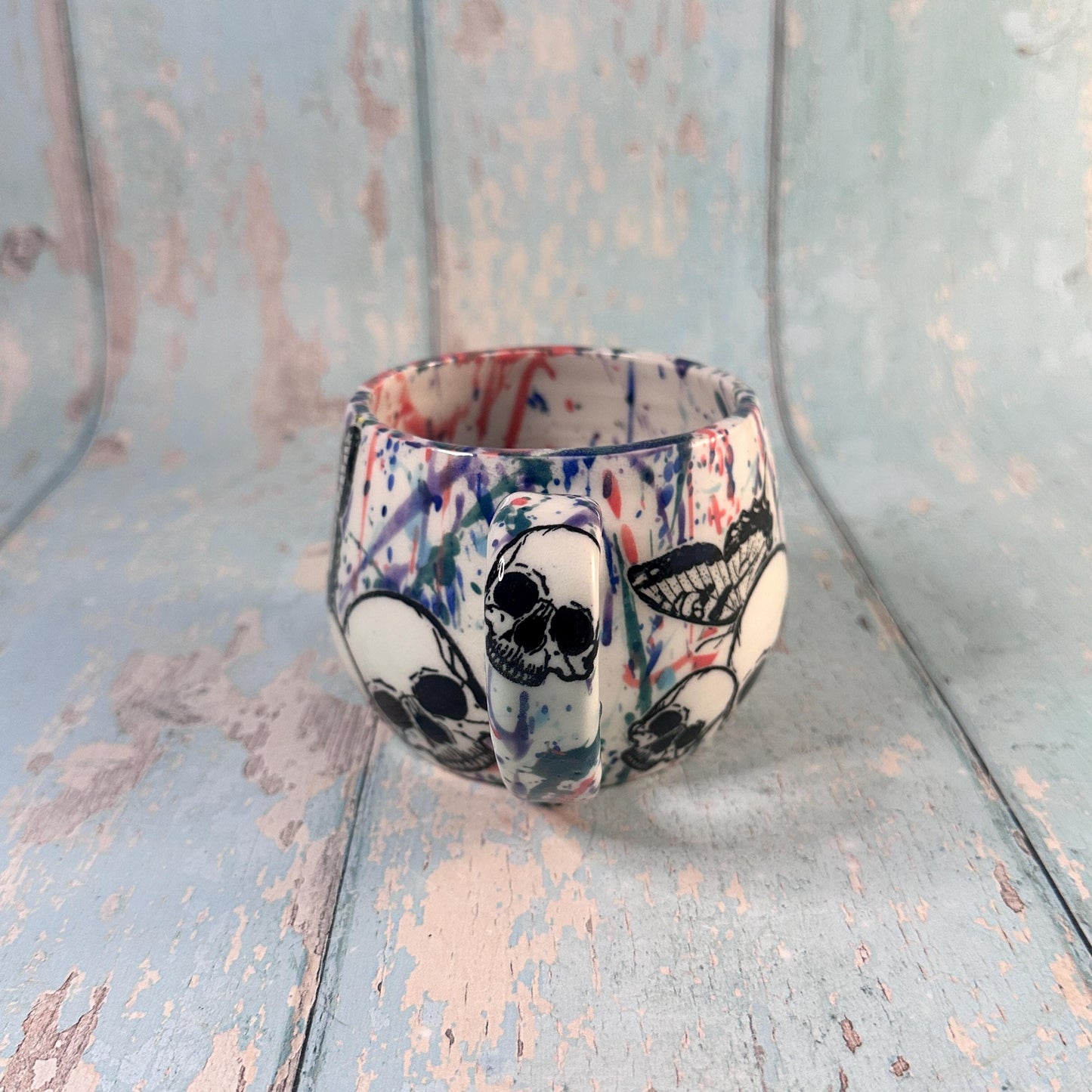 Skull and Butterfly Mug, Pink Purple Handmade Ceramic Cup