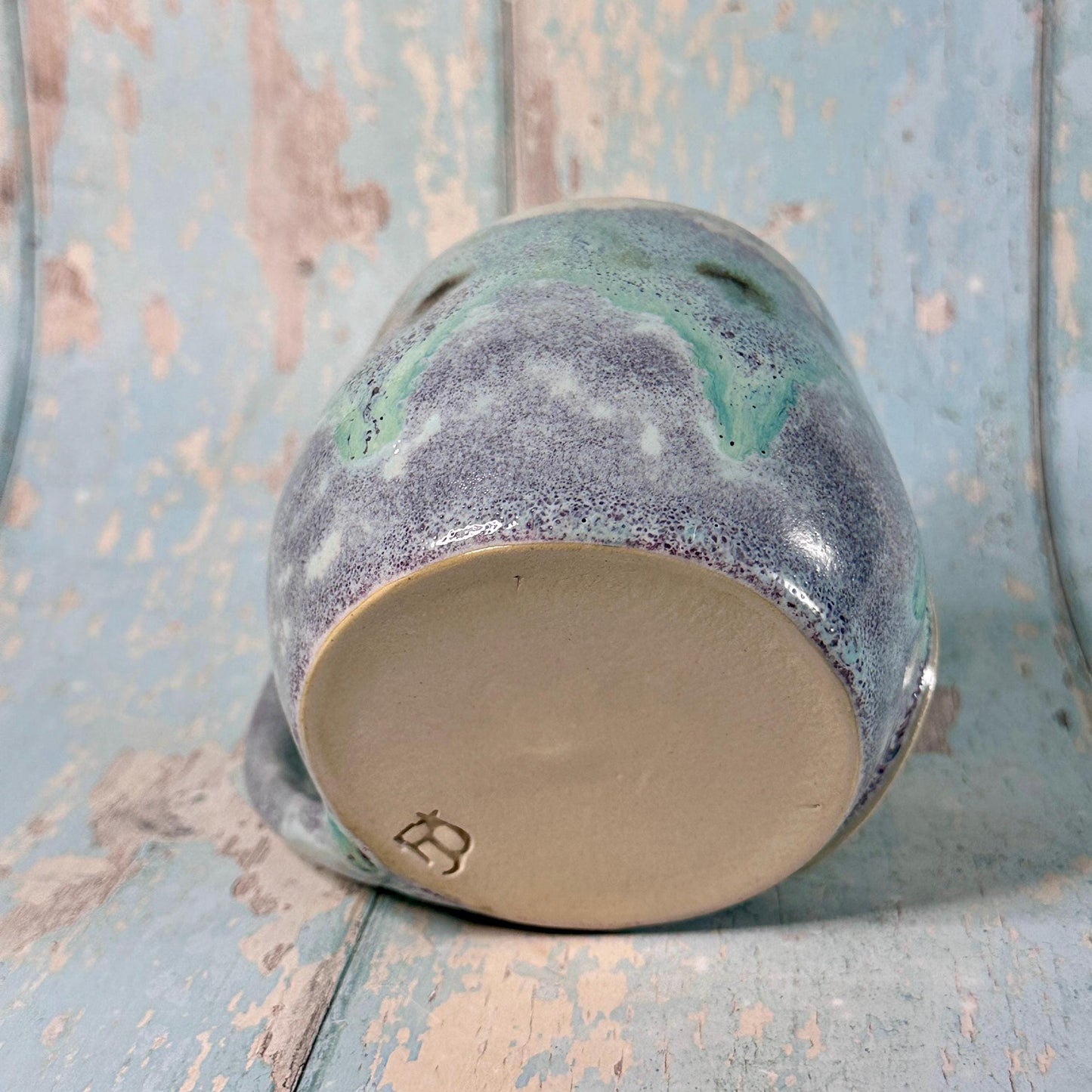 Green and Purple  Christmas Snow Globe Mug, Handmade Ceramic Cup