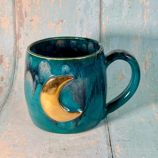 Teal Moon Mug, Large Ceramic Cup