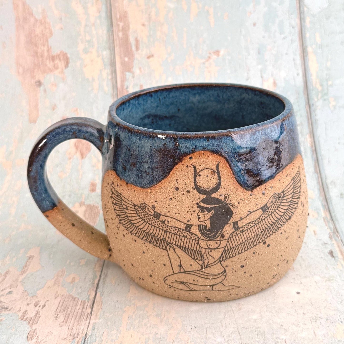 Blue Egyptian Isis Goddess  Mug, Large Flower Ceramic Cup