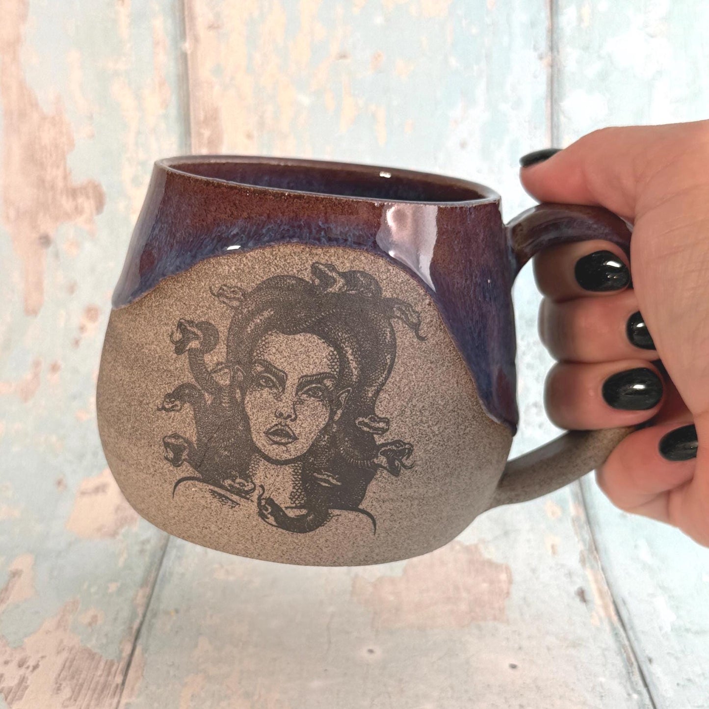 Purple Medusa Mug, Large Flower Ceramic Cup