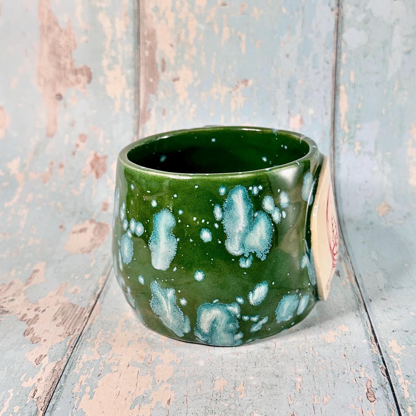 Green Christmas Snow Globe Mug, Handmade Ceramic Cup