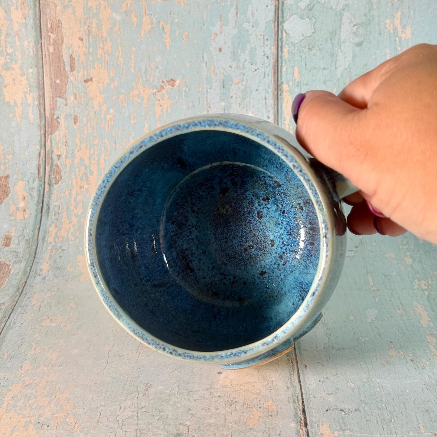 Purple and Turquoise Gold Moon Mug, Handmade Ceramic Mug