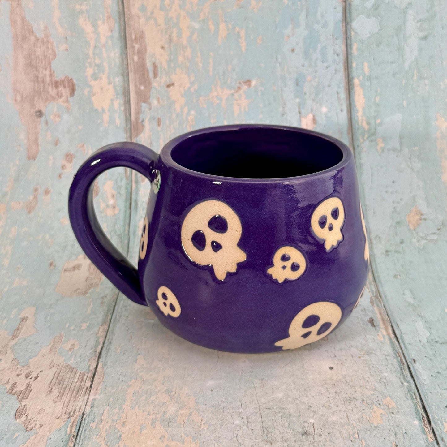 Purple Skull Mug, Handmade Ceramic Cup, Spooky Halloween Mug