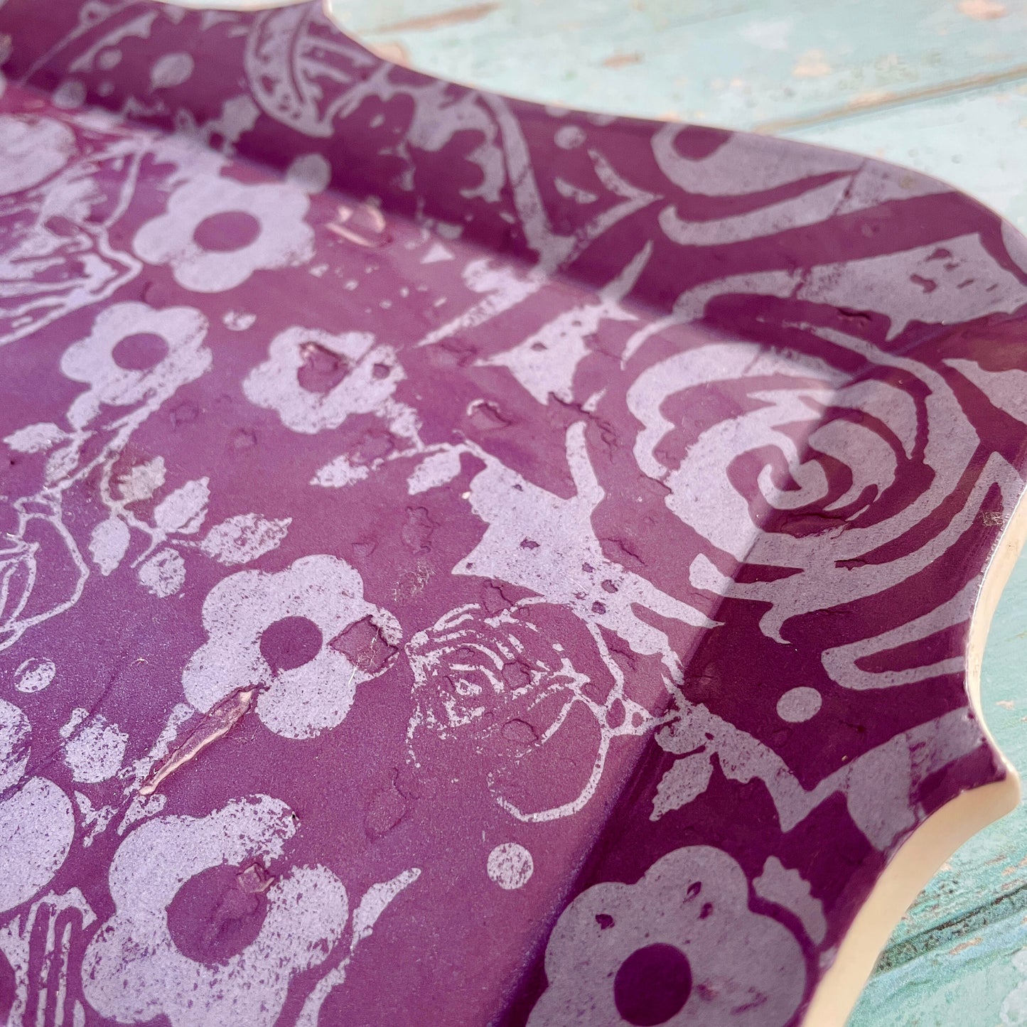 Purple Floral Platter, Shabby Chic Plate Tray