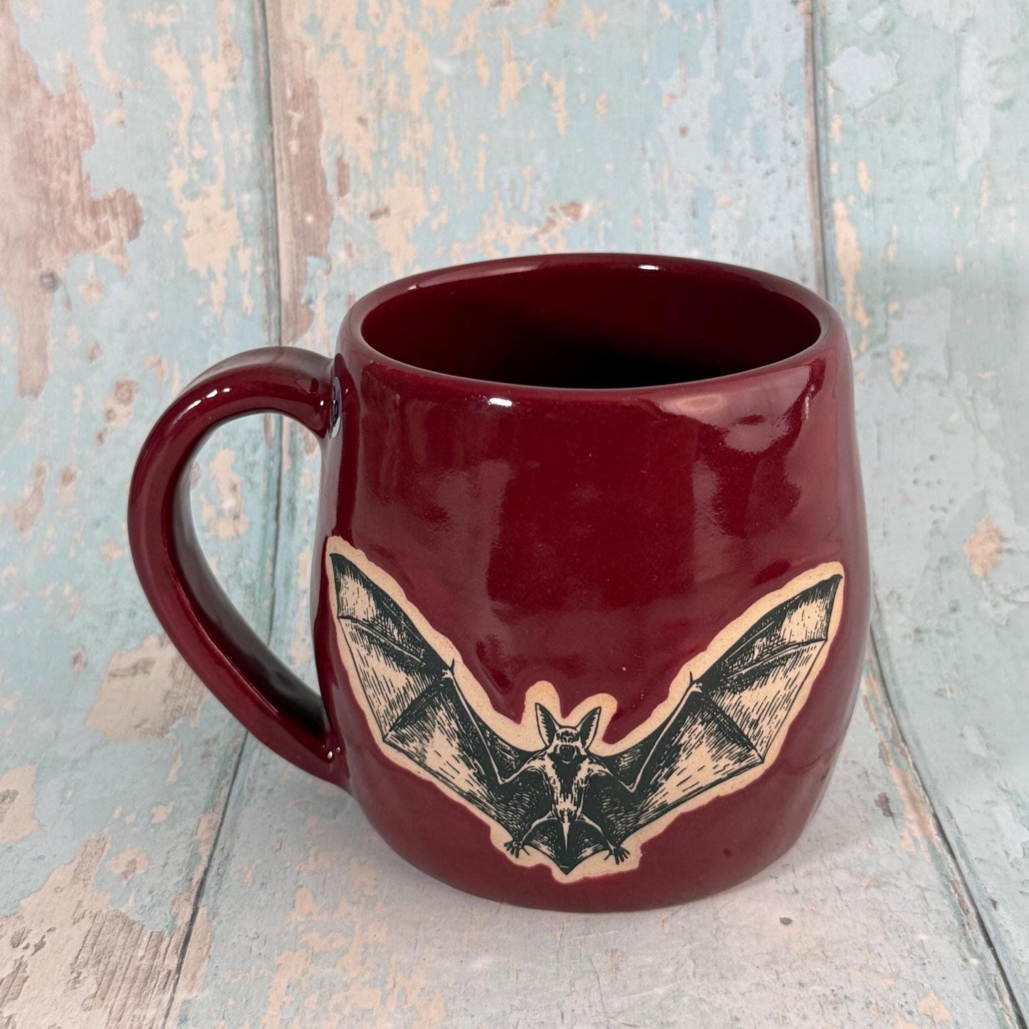 Red Halloween Bat Mug, Handmade Ceramic Cup