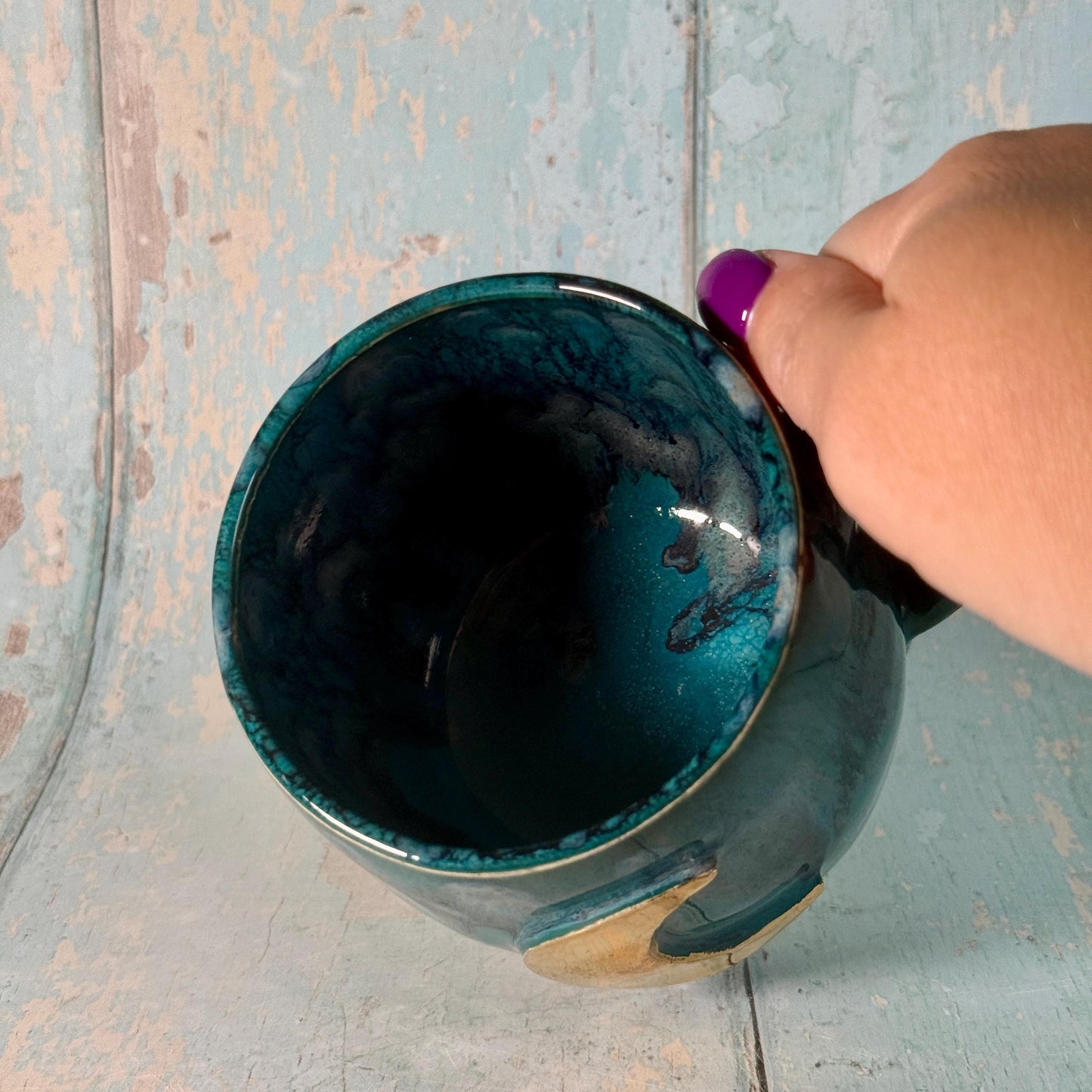 Teal Moon Mug, Large Ceramic Cup