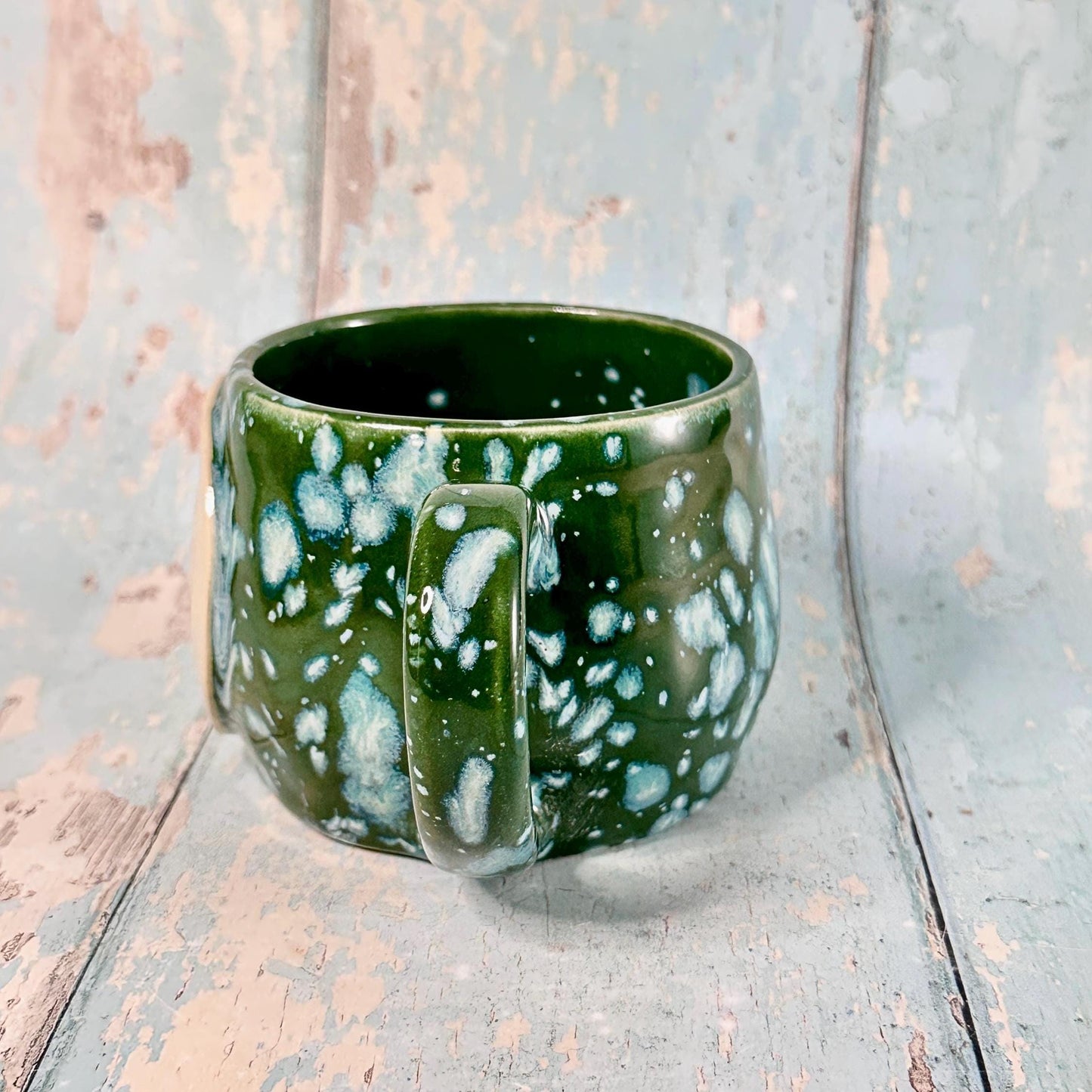 Green Christmas Snow Globe Mug, Handmade Ceramic Cup