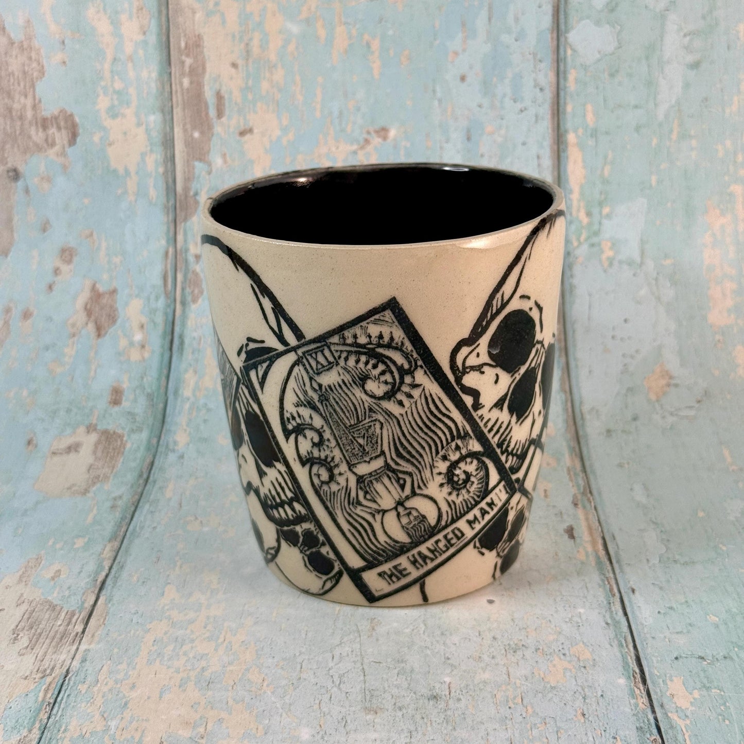 Black and White Tarot and Skull Mug, Large Ceramic Cup
