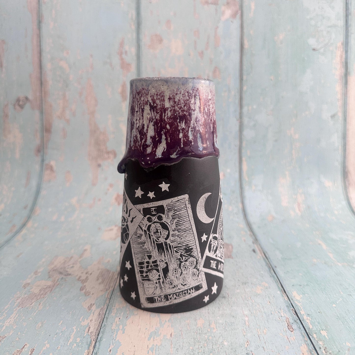 Black and Purple Tarot Ceramic Vase, Handmade Modern Pottery