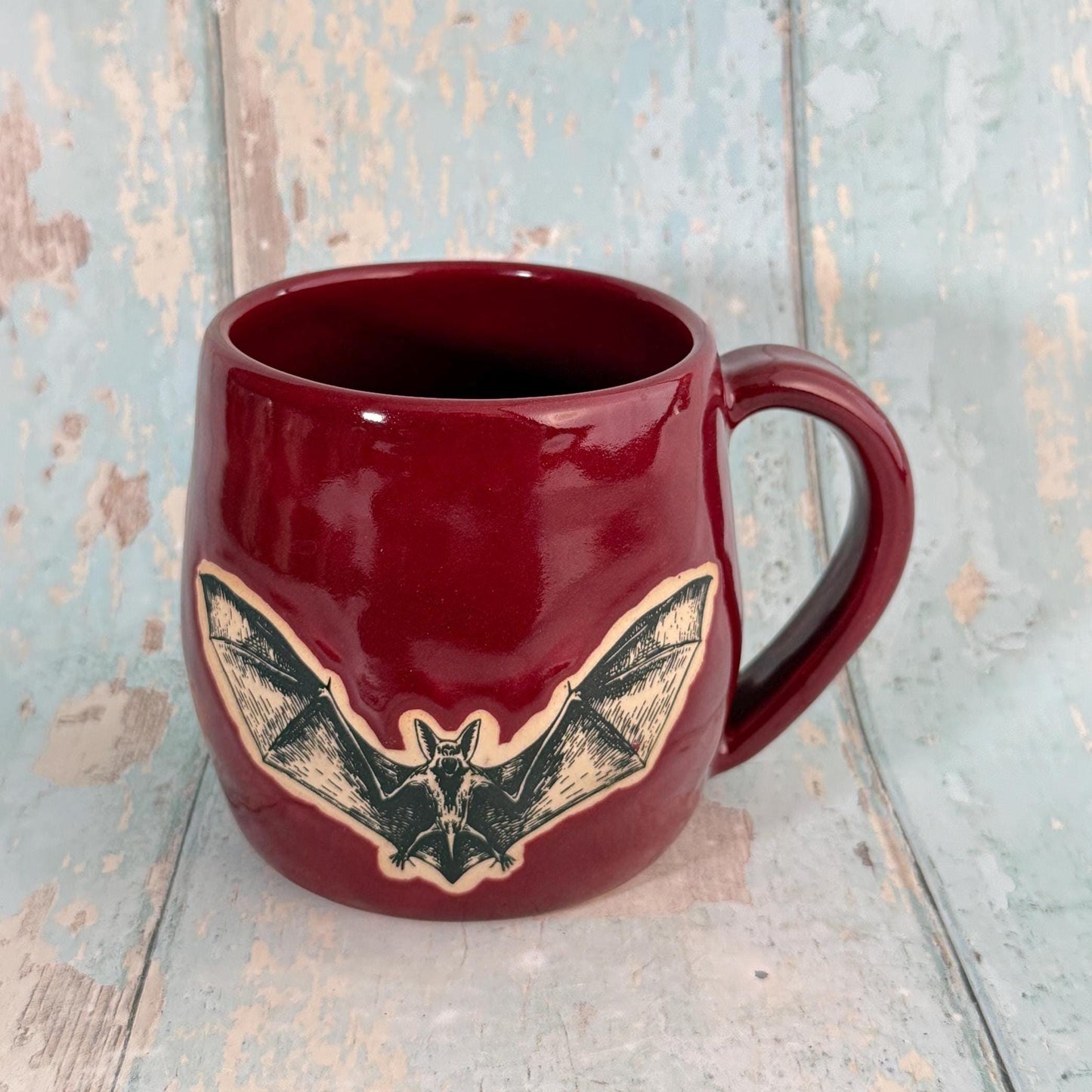 Red Halloween Bat Mug, Handmade Ceramic Cup