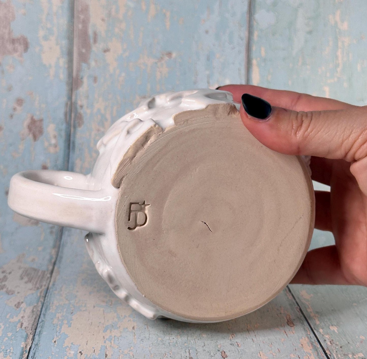 White Christmas Snowflake Mug, Handmade Ceramic Cup - Second