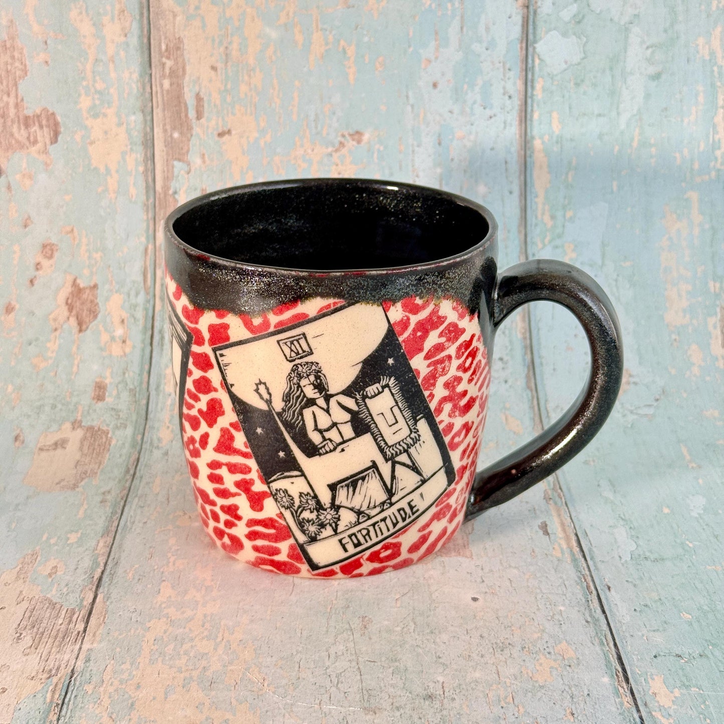 Red Leopard Print Tarot Mug, Large Ceramic Cup