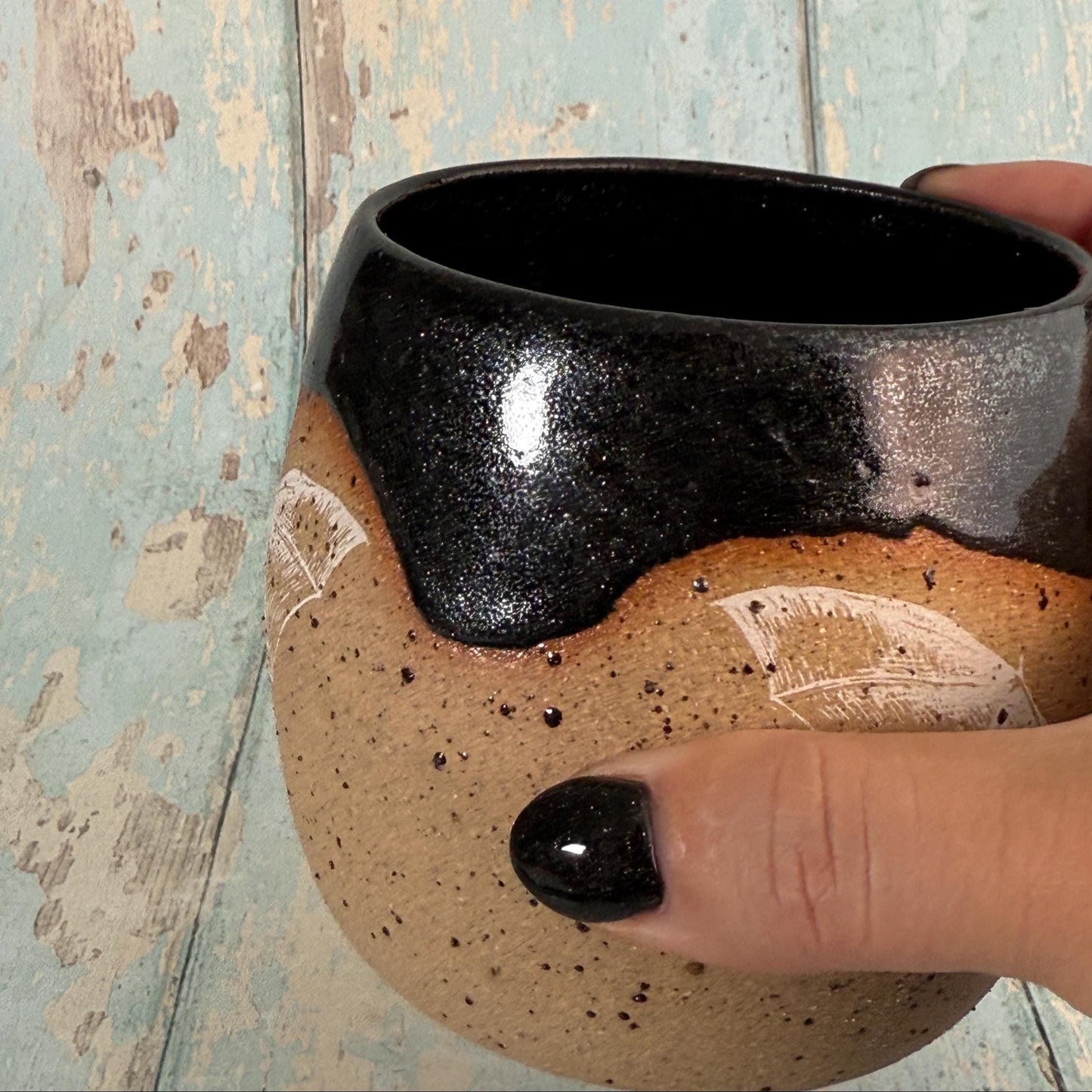 Black Halloween Bat Mug, Handmade Ceramic Cup