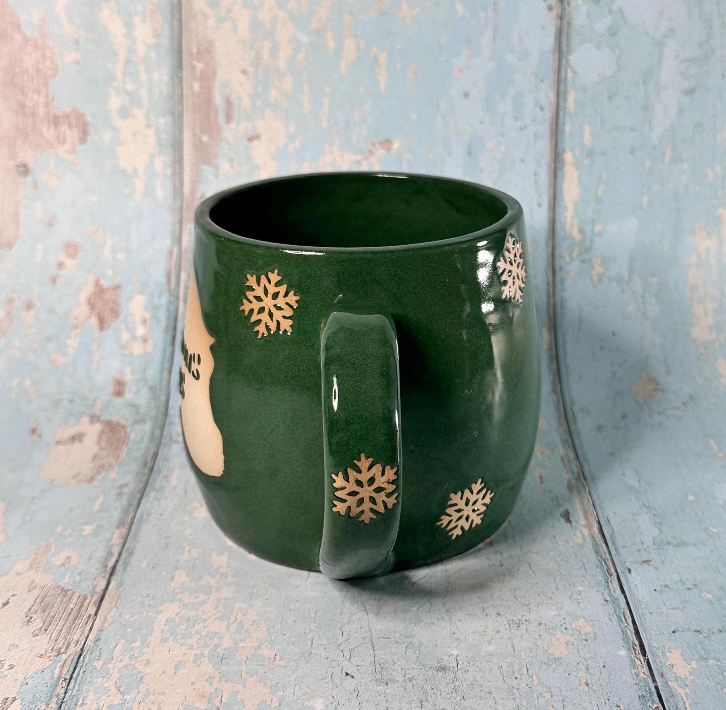Green Christmas Hippo Mug, Handmade Ceramic Cup