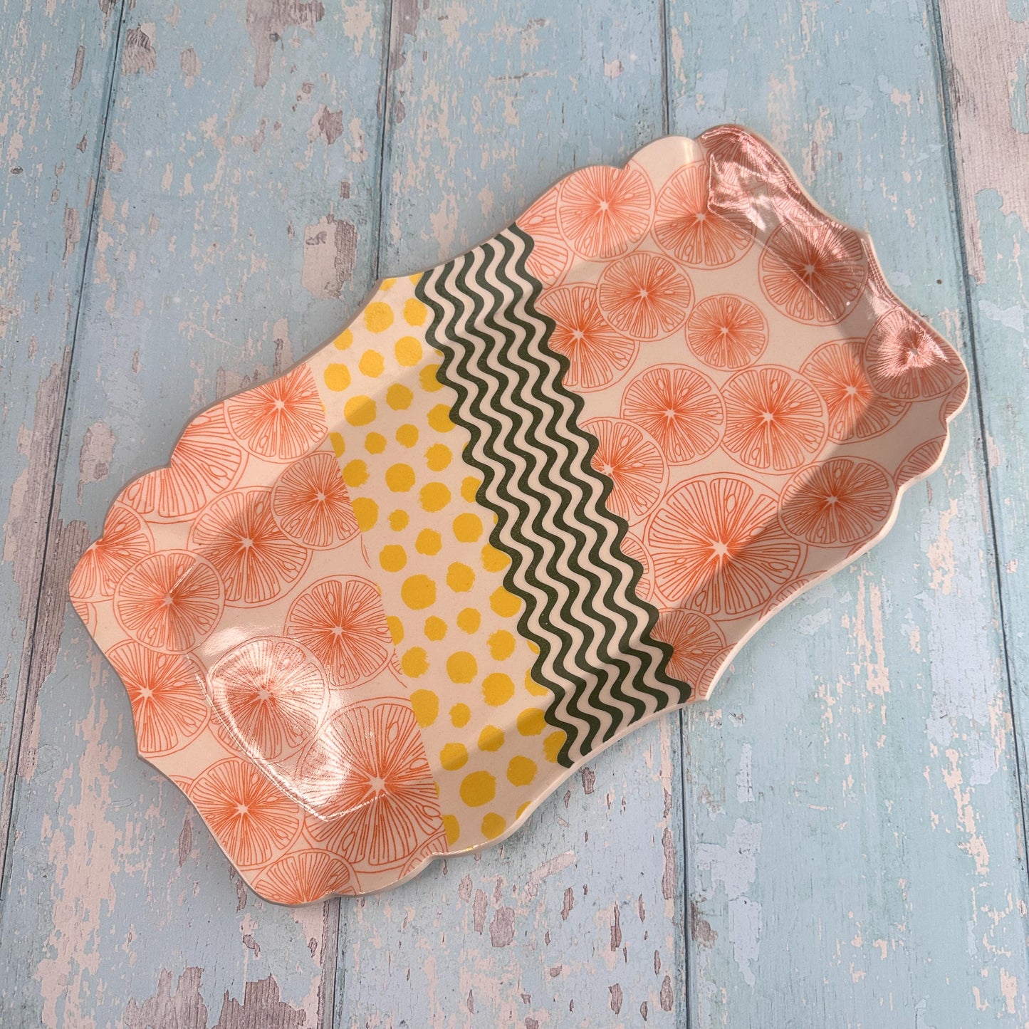 Orange and Yellow Green Citrus Platter, Large Handmade Rectangle Ceramic Plate
